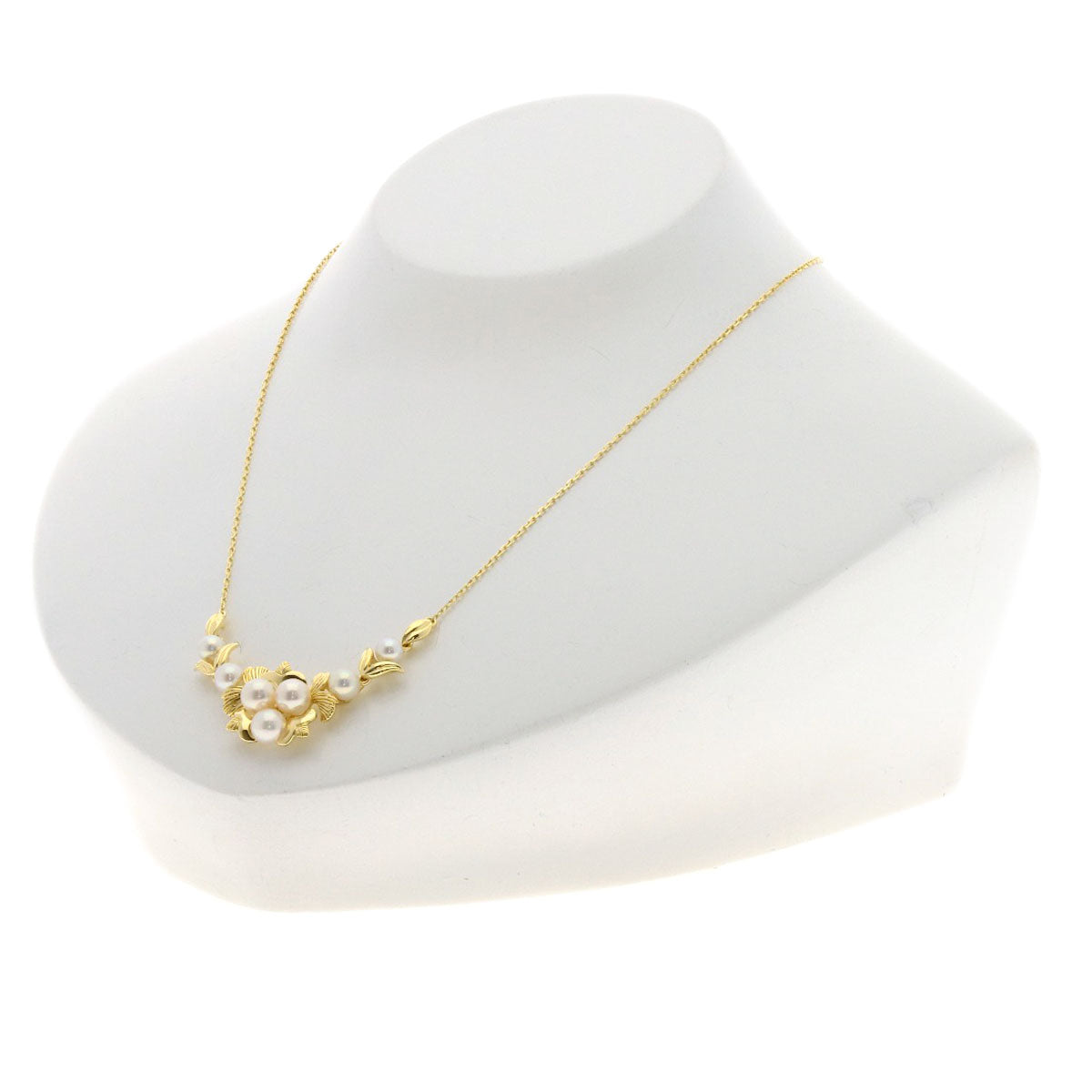 MIKIMOTO Leaf motif Pearl Pearl Necklace K18 Yellow Gold Ladies [Used]