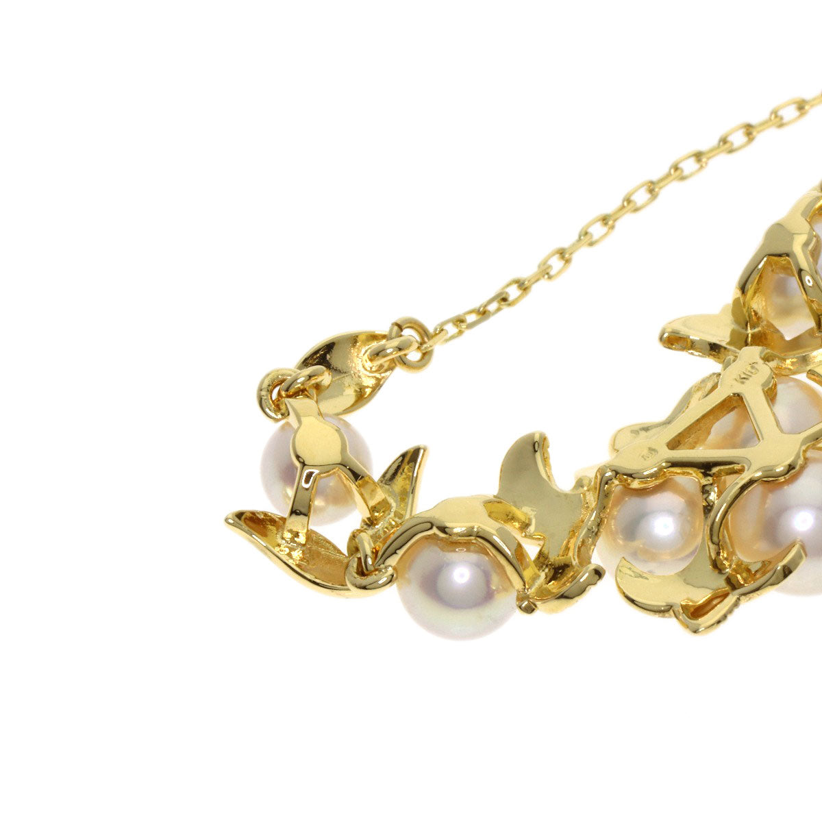 MIKIMOTO Leaf motif Pearl Pearl Necklace K18 Yellow Gold Ladies [Used]