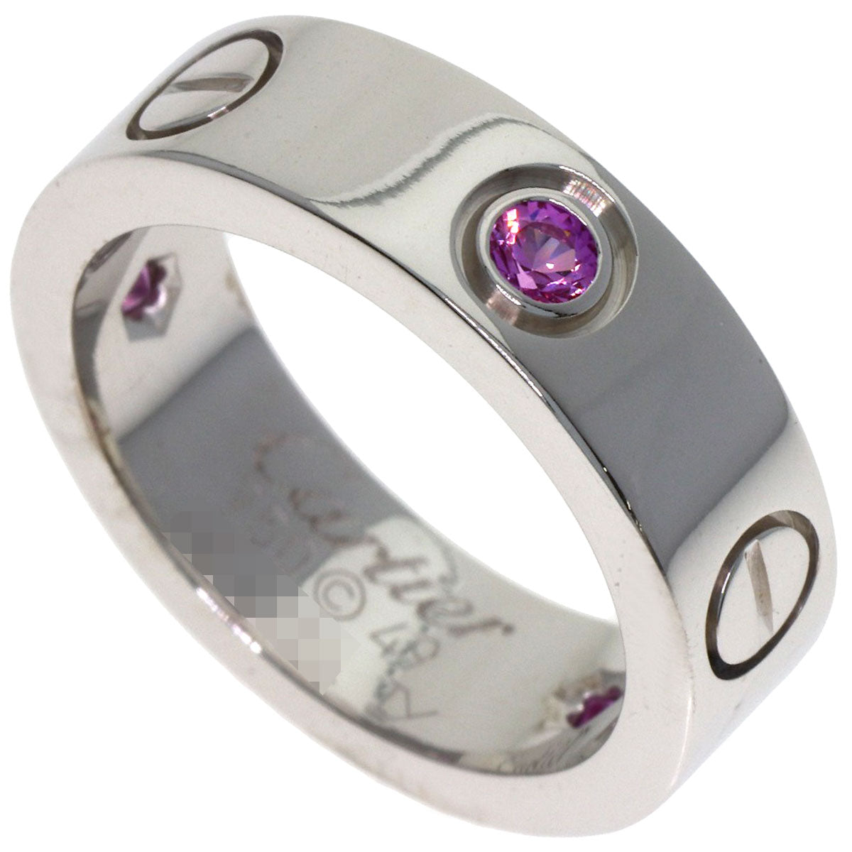 CARTIER Love ring half pink sapphire #49 Ring K18 White Gold Ladies [Used]