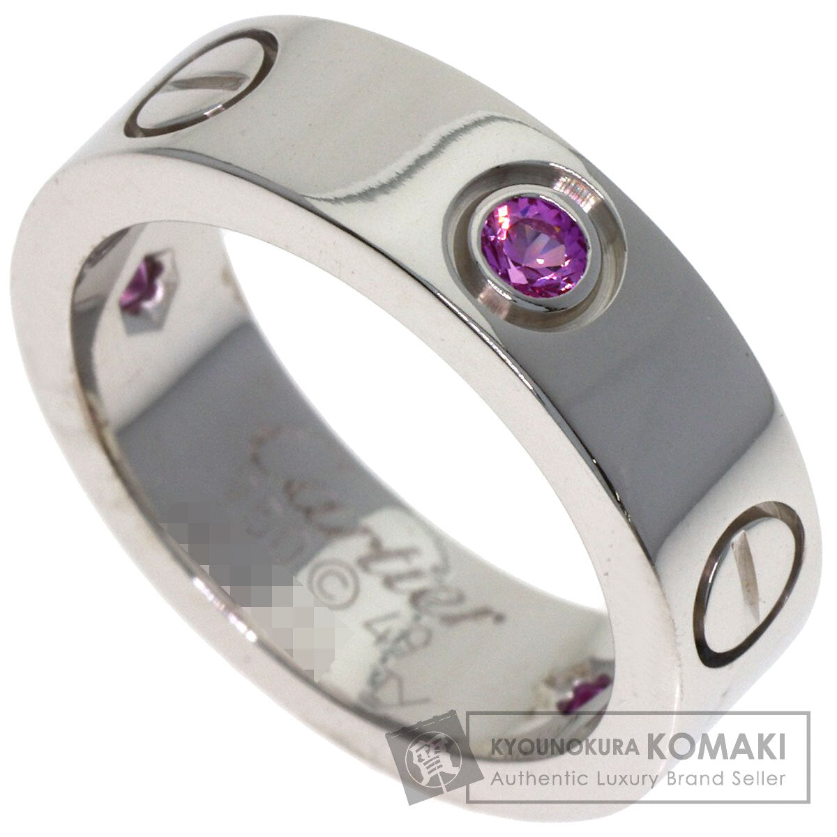 CARTIER Love ring half pink sapphire #49 Ring K18 White Gold Ladies [Used]