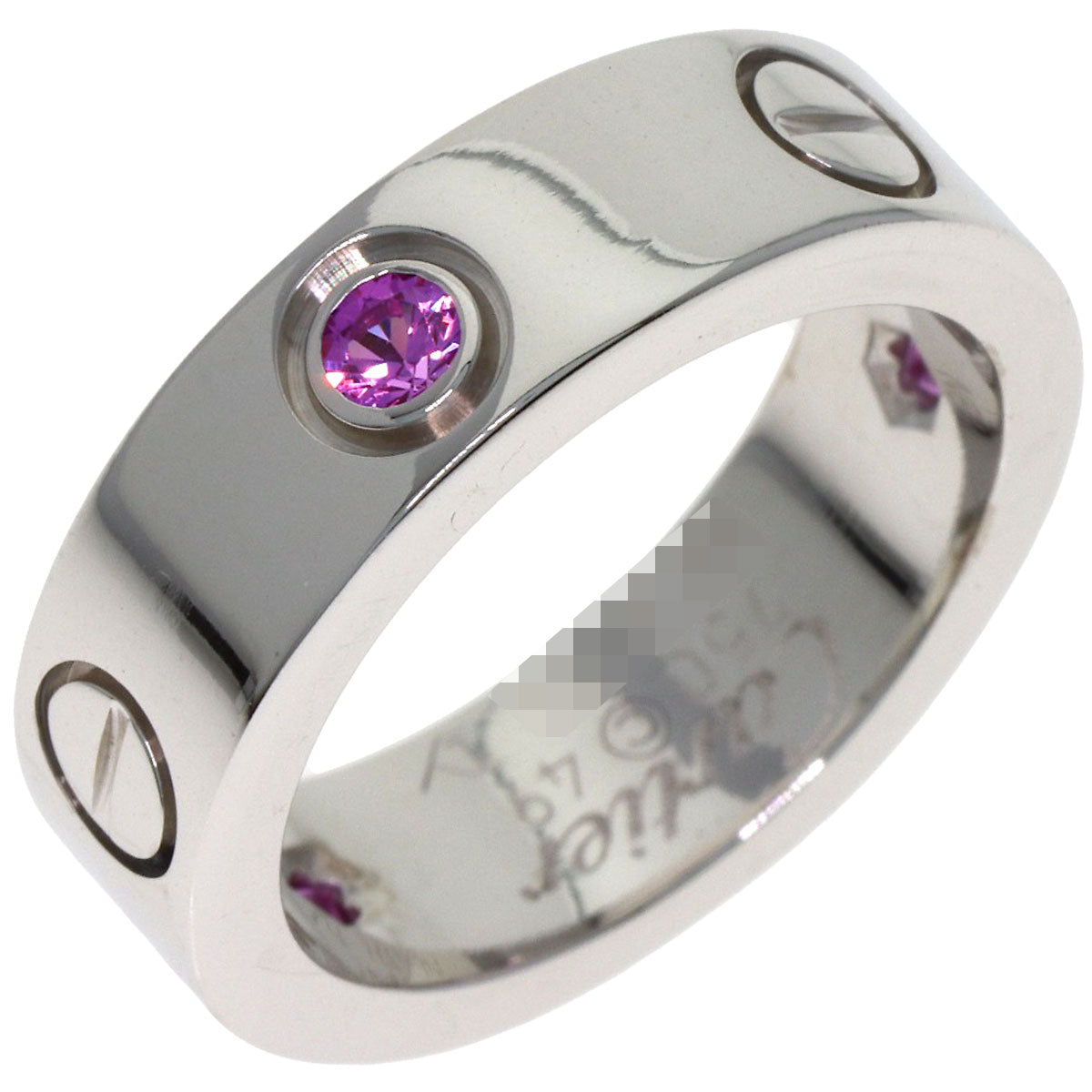 CARTIER Love ring half pink sapphire #49 Ring K18 White Gold Ladies [Used]