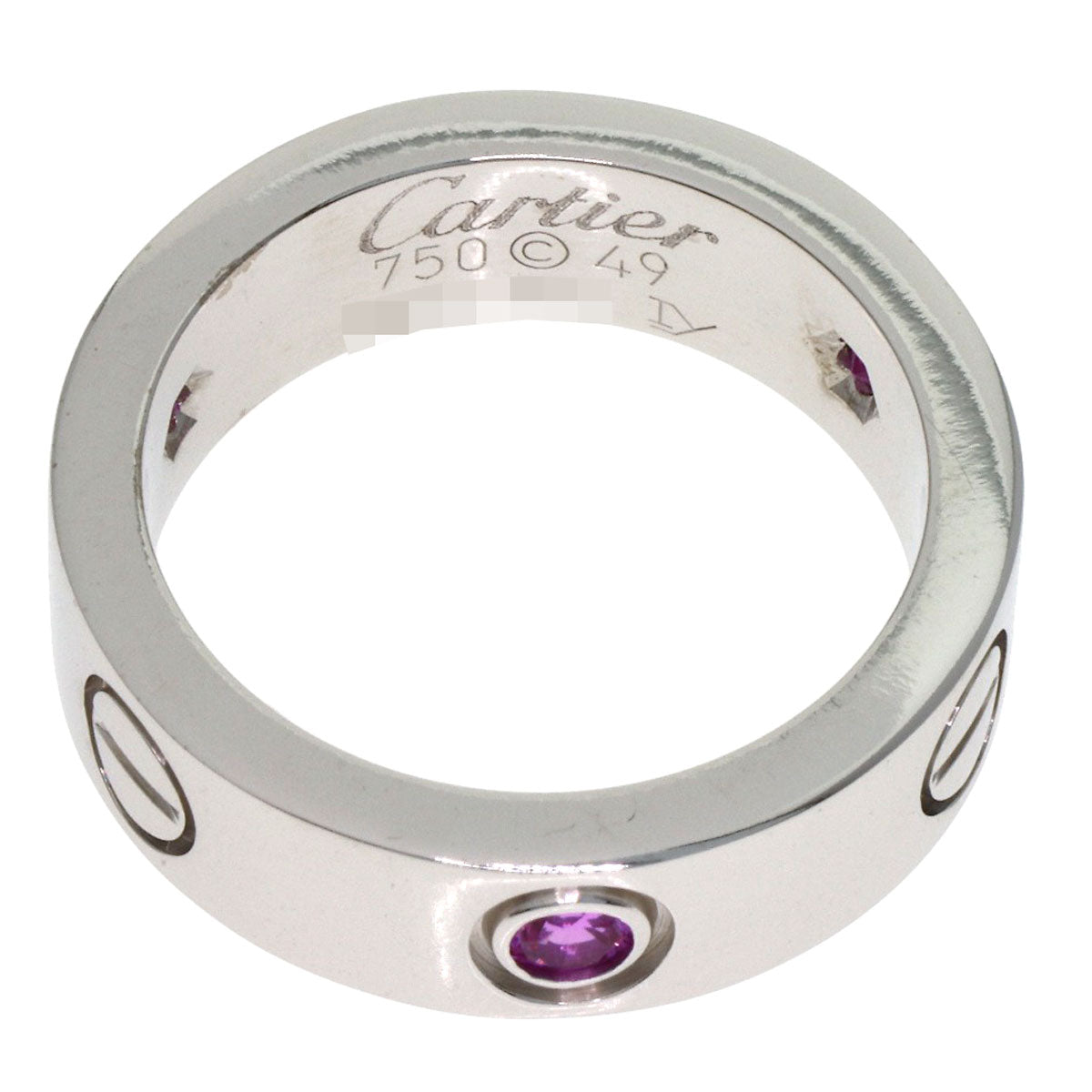 CARTIER Love ring half pink sapphire #49 Ring K18 White Gold Ladies [Used]
