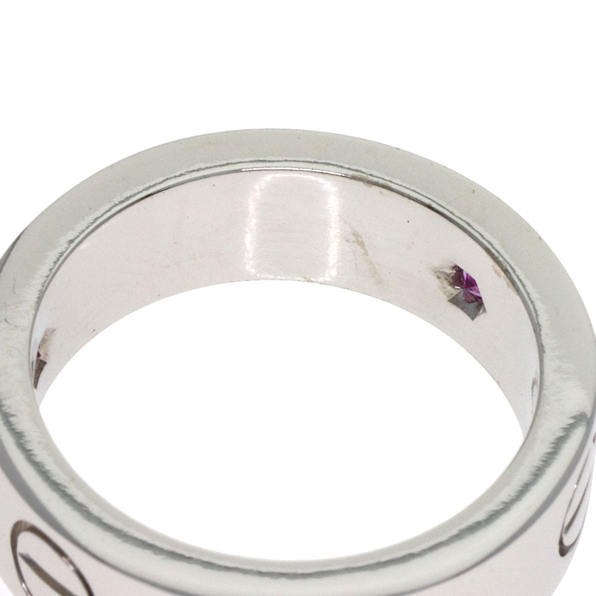 CARTIER Love ring half pink sapphire #49 Ring K18 White Gold Ladies [Used]