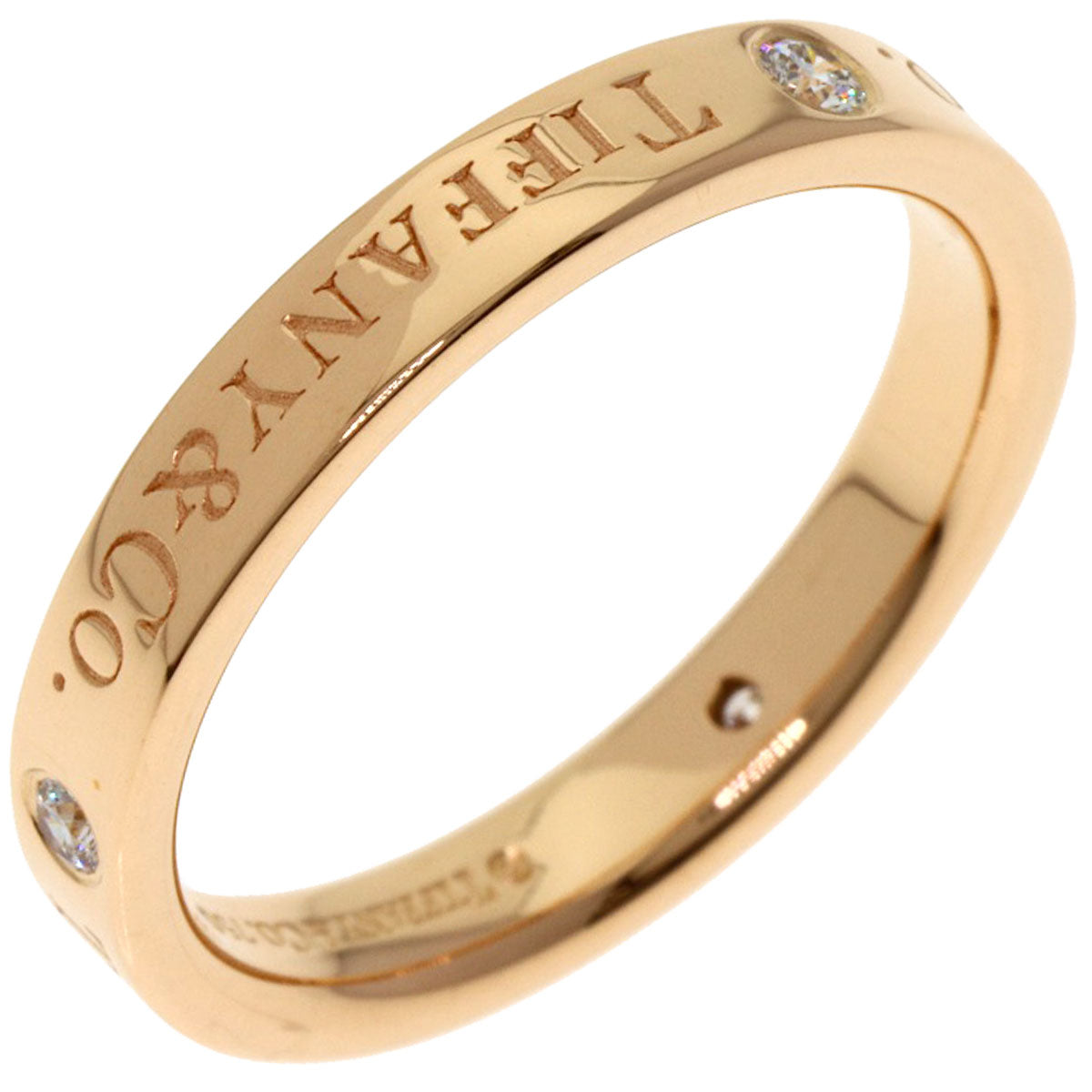 TIFFANY&Co. Logo Band Ring 3P Diamond Ring Platinum PT950 Ladies [Used]