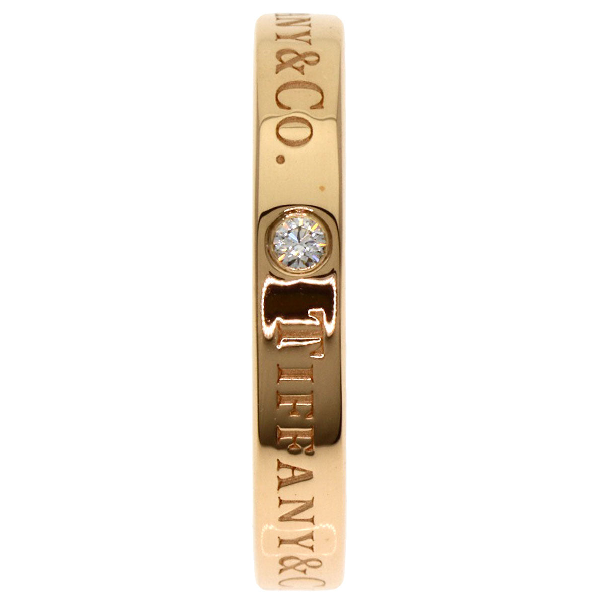 TIFFANY&Co. Logo Band Ring 3P Diamond Ring Platinum PT950 Ladies [Used]