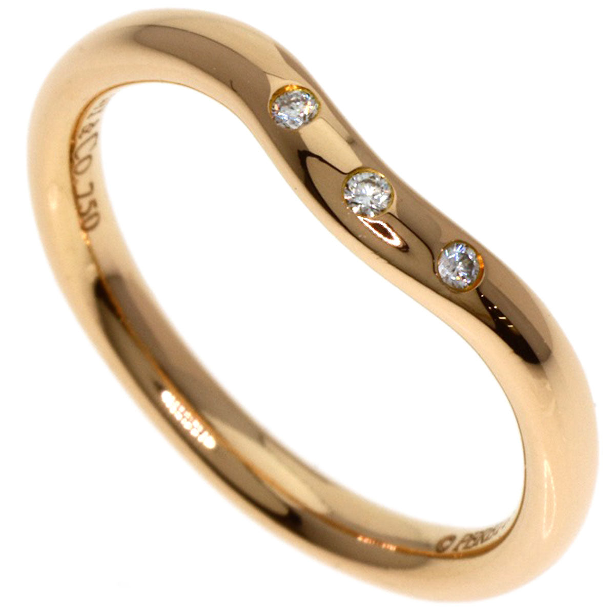 TIFFANY&Co. Curved Band 3P Diamond Ring K18 Pink Gold Ladies [Used]