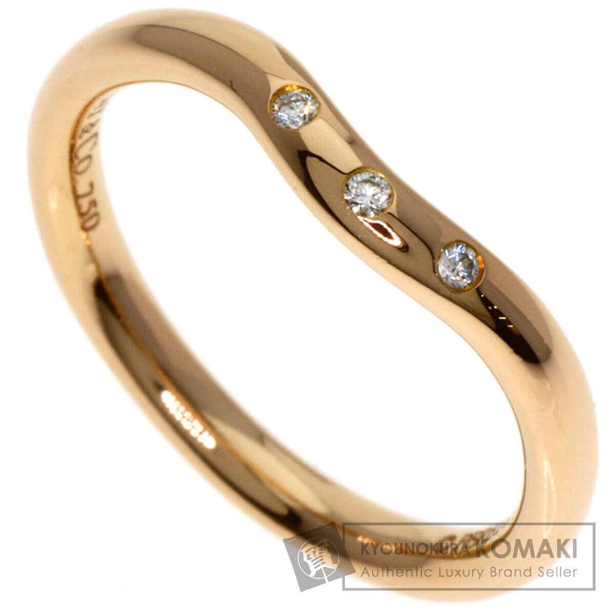 TIFFANY&Co. Curved Band 3P Diamond Ring K18 Pink Gold Ladies [Used]