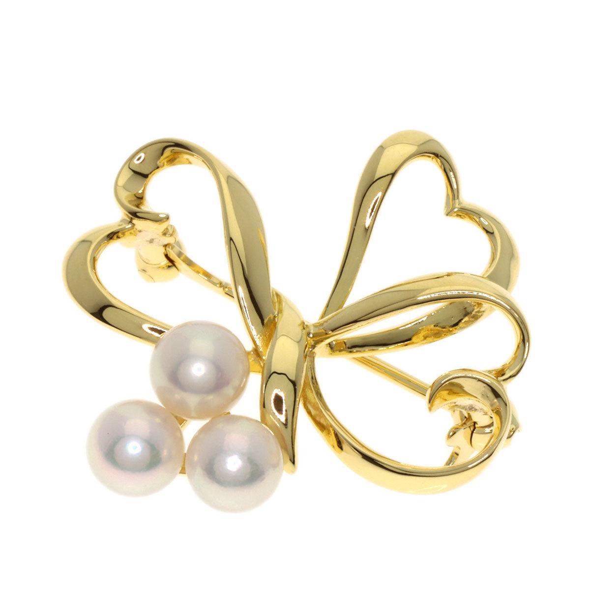 MIKIMOTO Triple Heart Pearl Pearl Brooch K18 Yellow Gold Ladies [Used]