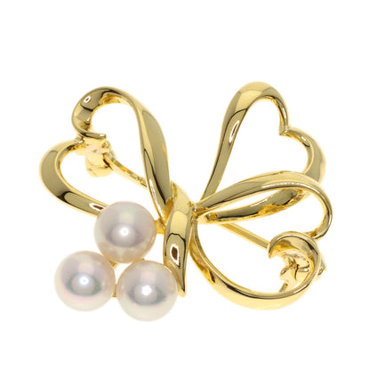 MIKIMOTO Triple Heart Pearl Pearl Brooch K18 Yellow Gold Ladies [Used]