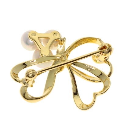 MIKIMOTO Triple Heart Pearl Pearl Brooch K18 Yellow Gold Ladies [Used]