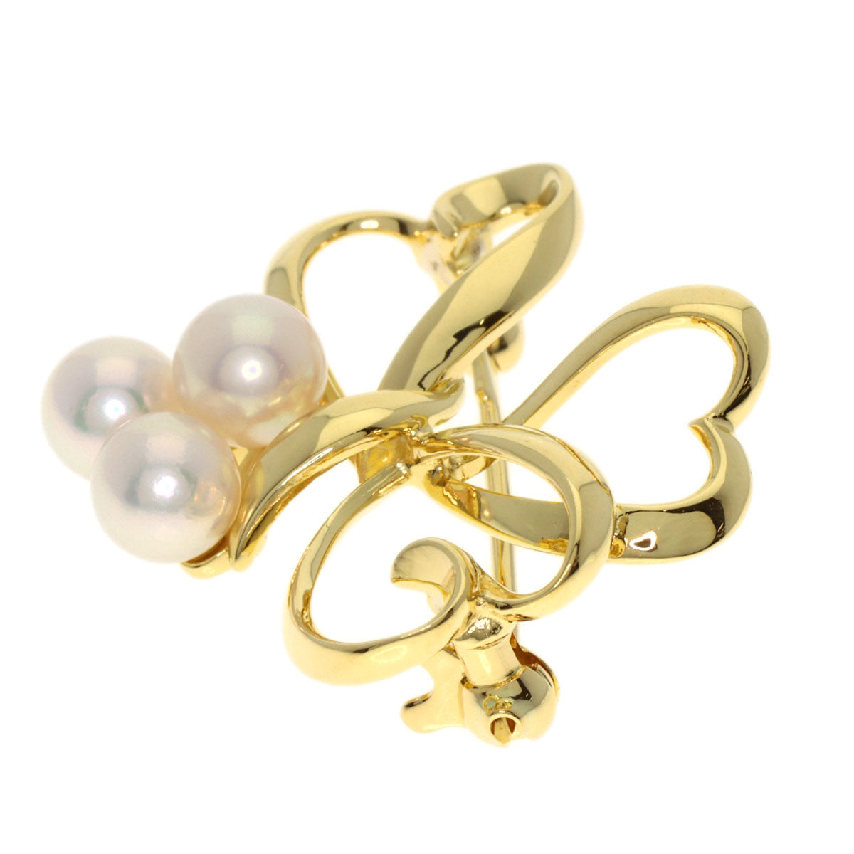 MIKIMOTO Triple Heart Pearl Pearl Brooch K18 Yellow Gold Ladies [Used]