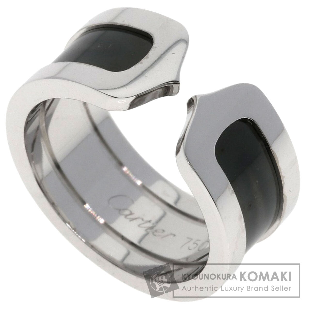 CARTIER C2 Ring Black Lacquer #50 Ring K18 White Gold Ladies [Used]