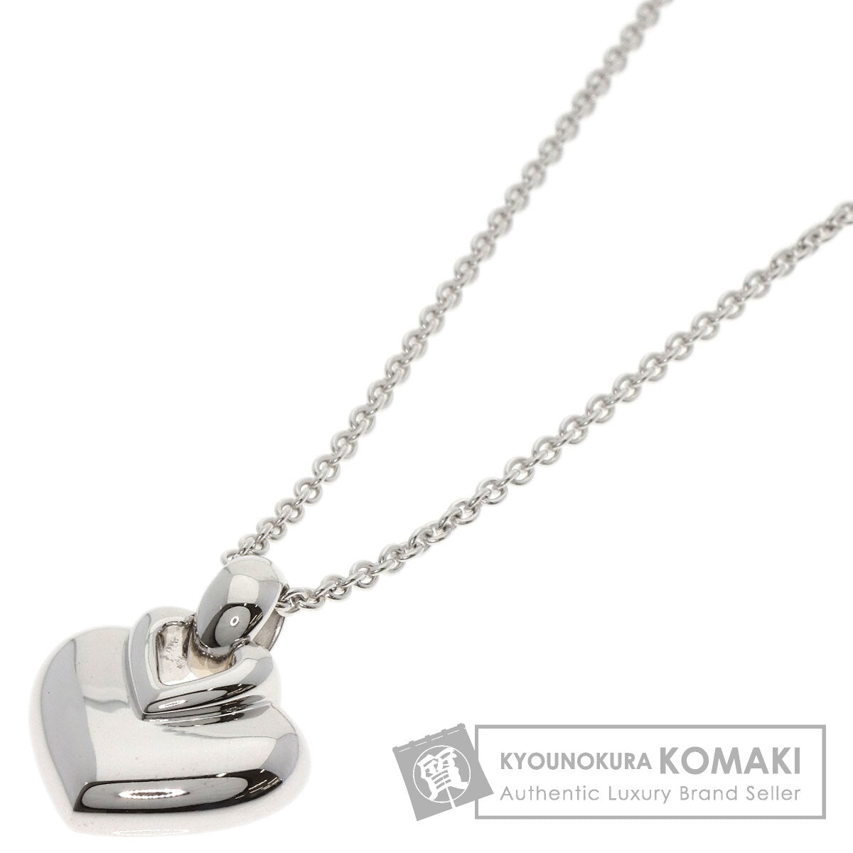 BVLGARI Doppio Cuore Heart Necklace K18 White Gold Ladies [Used]