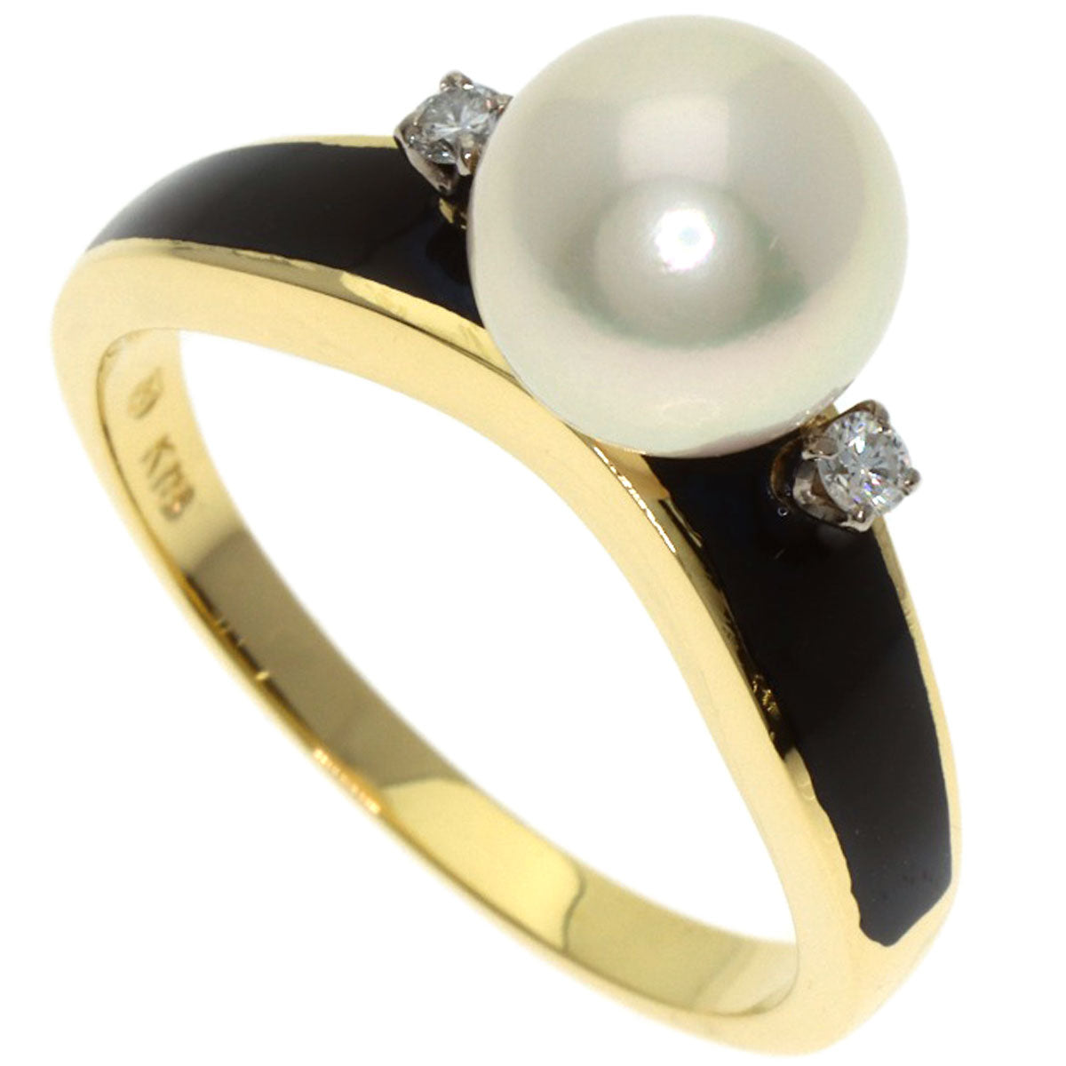 MIKIMOTO Pearl Pearl Diamond Enamel Ring K18 Yellow Gold Ladies [Used]