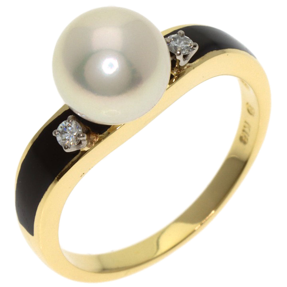 MIKIMOTO Pearl Pearl Diamond Enamel Ring K18 Yellow Gold Ladies [Used]