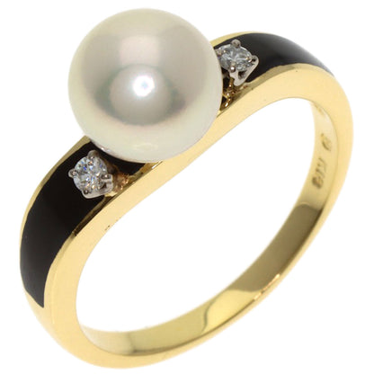 MIKIMOTO Pearl Pearl Diamond Enamel Ring K18 Yellow Gold Ladies [Used]