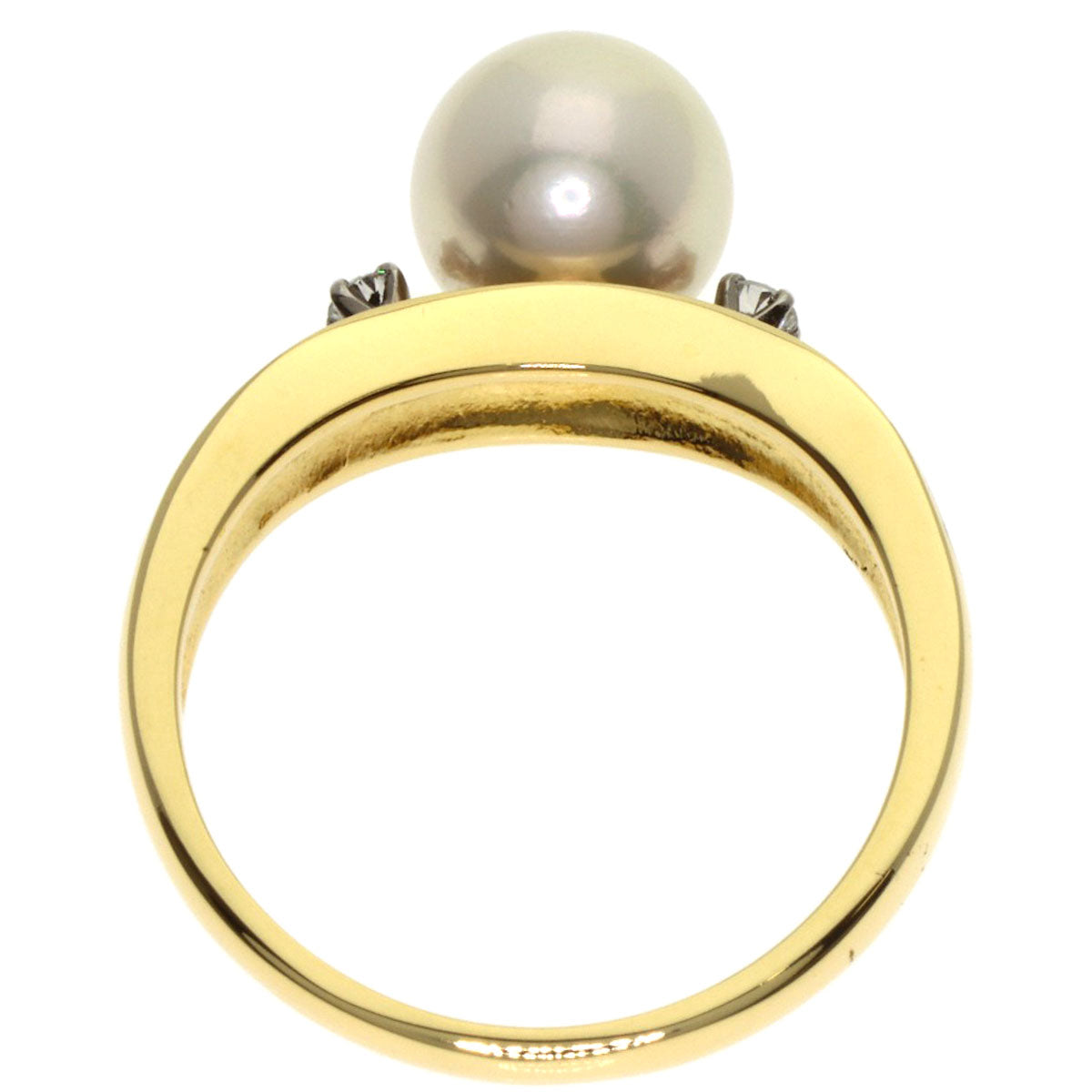 MIKIMOTO Pearl Pearl Diamond Enamel Ring K18 Yellow Gold Ladies [Used]