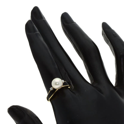 MIKIMOTO Pearl Pearl Diamond Enamel Ring K18 Yellow Gold Ladies [Used]