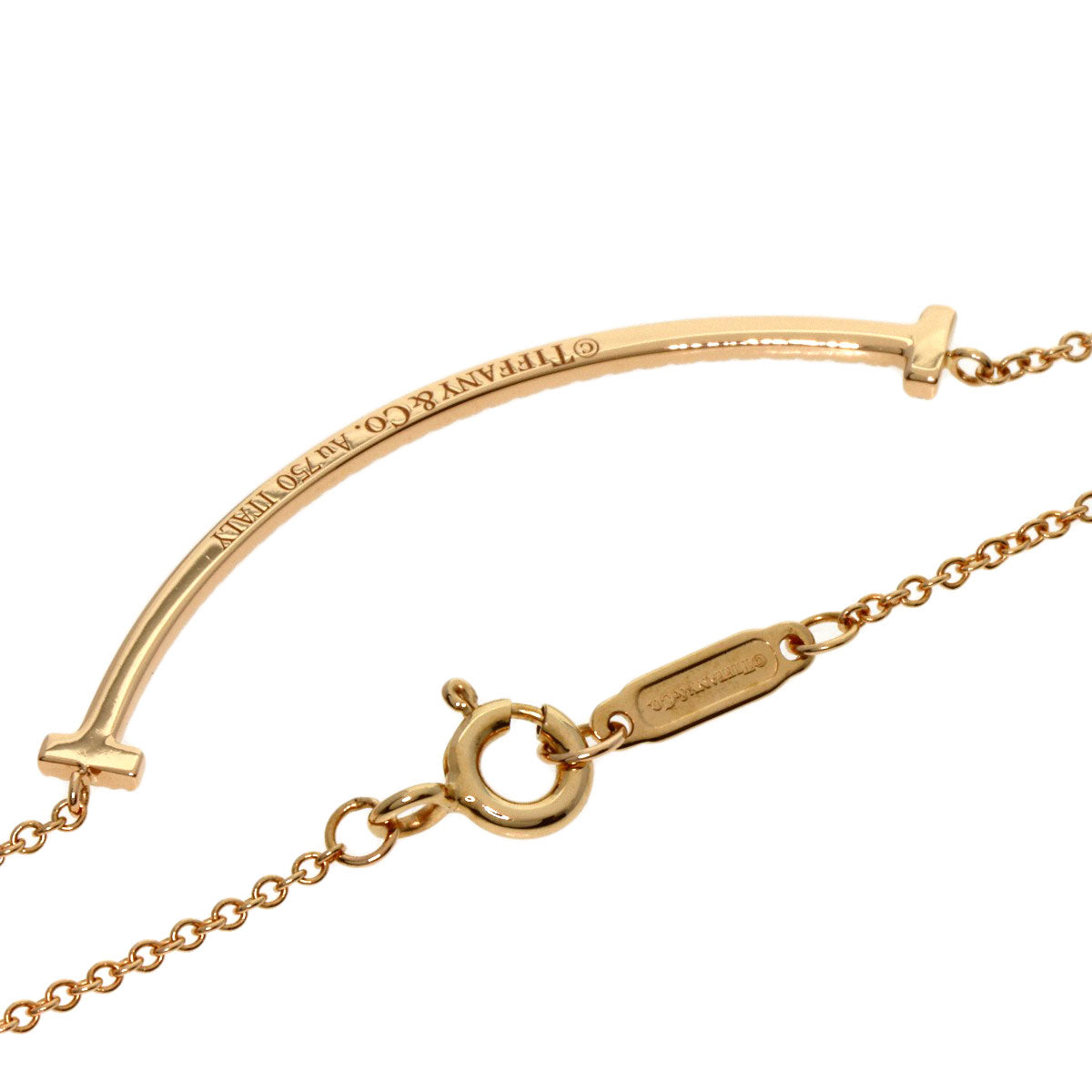 TIFFANY&Co. T Smile Small Diamond Necklace K18 Pink Gold Ladies [Used]