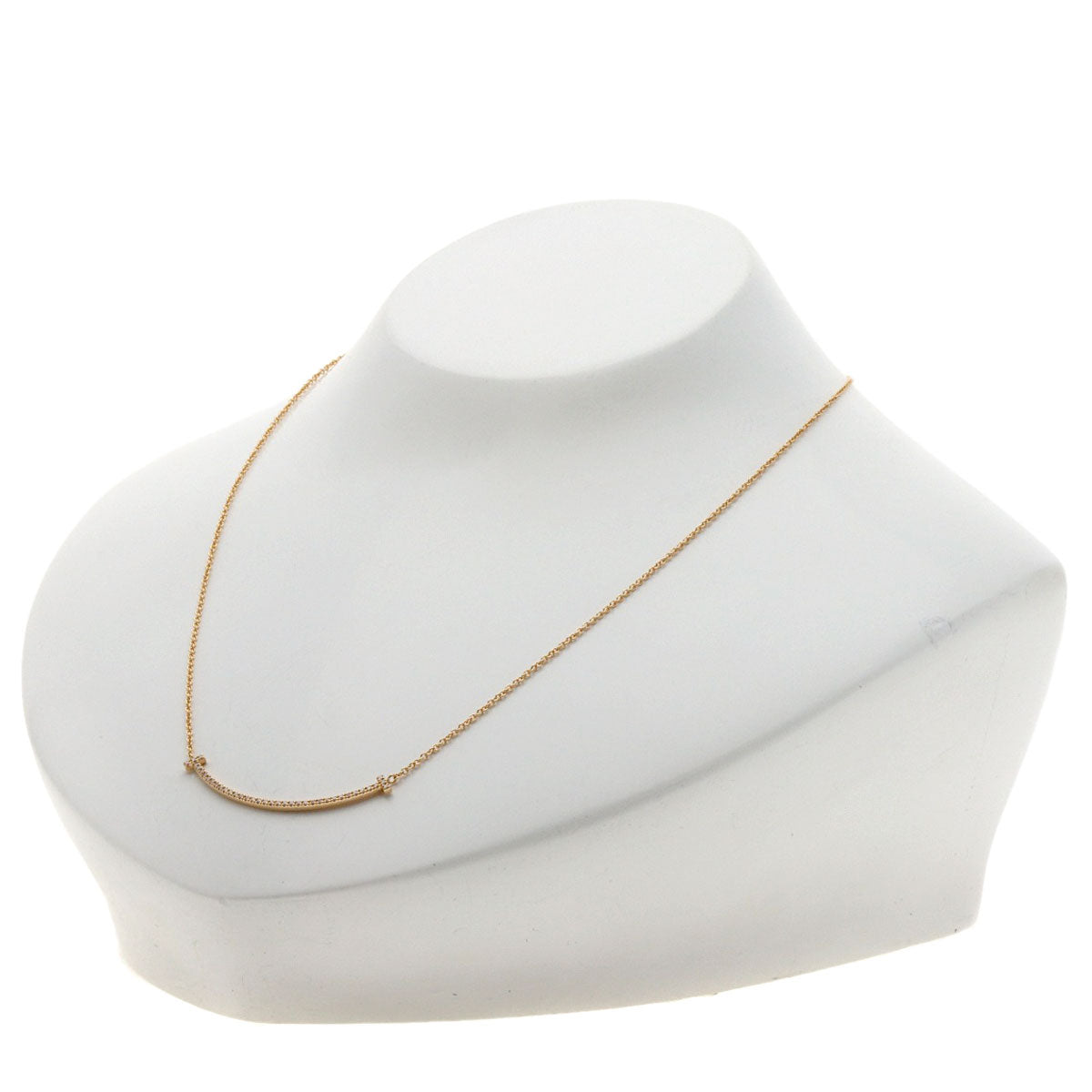 TIFFANY&Co. T Smile Small Diamond Necklace K18 Pink Gold Ladies [Used]