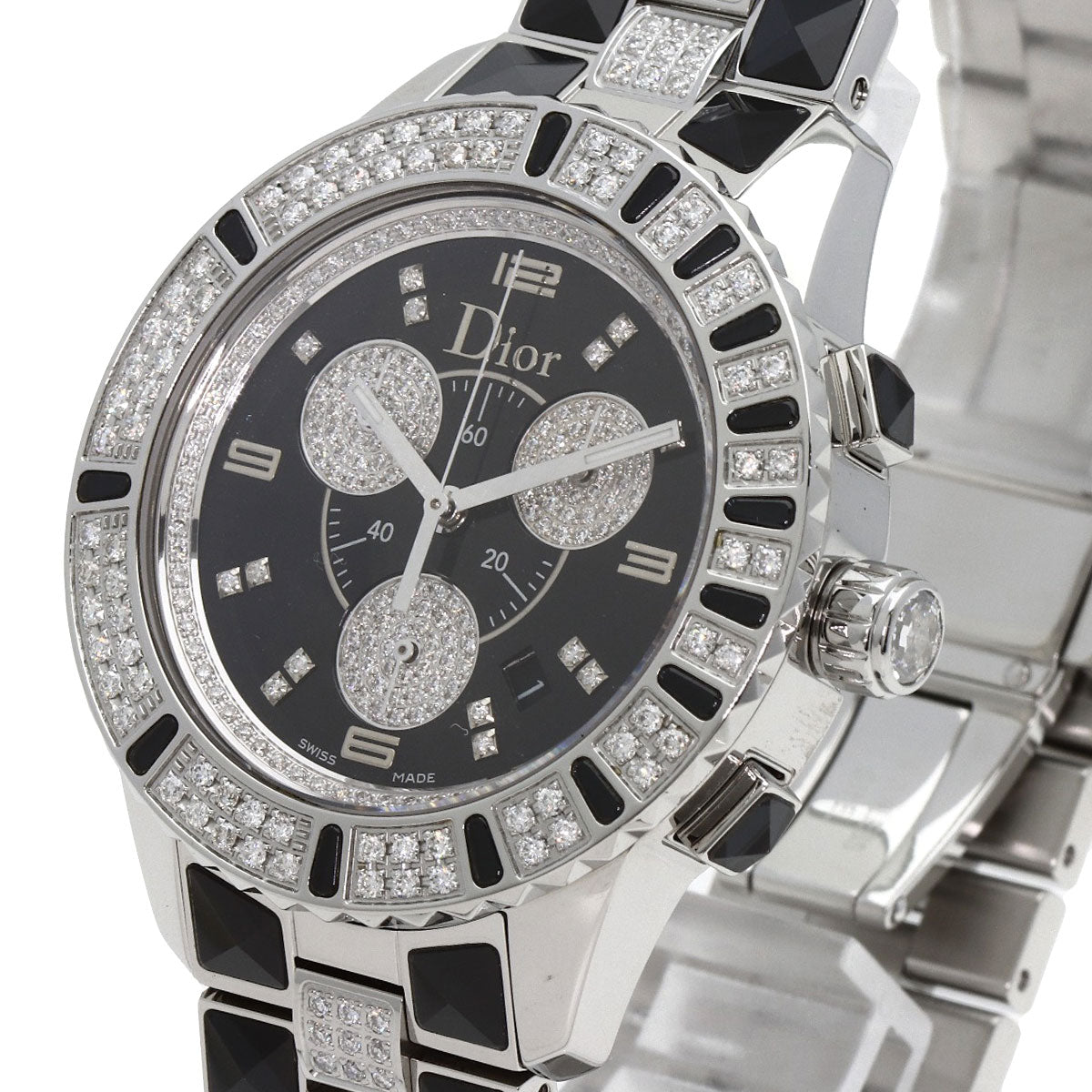 CHRISTIAN DIOR Crystal Chronograph Diamond Watches CD11431D Stainless Steel/Stainless Steel mens