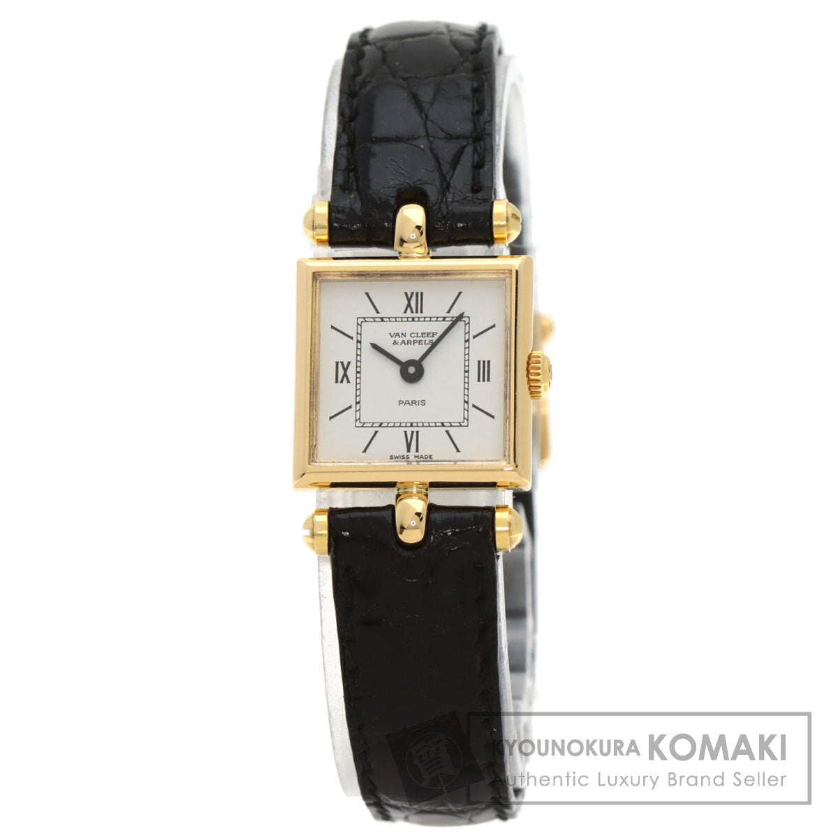 Van Cleef & Arpels Classic Carre Square Watches 122942B1 K18 Yellow Gold/Leather Ladies