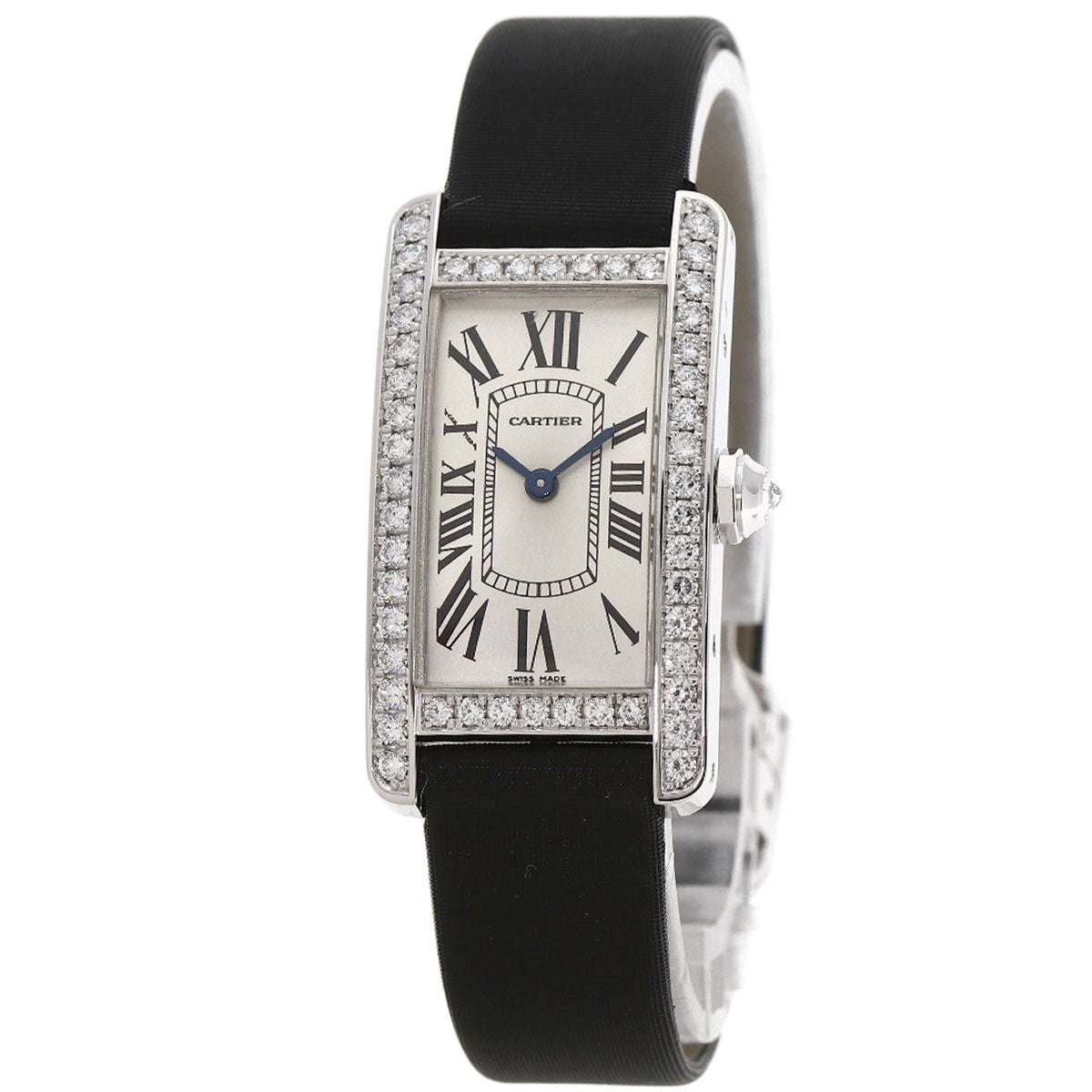 CARTIER Tank American SM BezelDiamond Watches WB706631 K18 White Gold/Satin x Leather Ladies