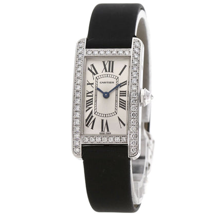 CARTIER Tank American SM BezelDiamond Watches WB706631 K18 White Gold/Satin x Leather Ladies