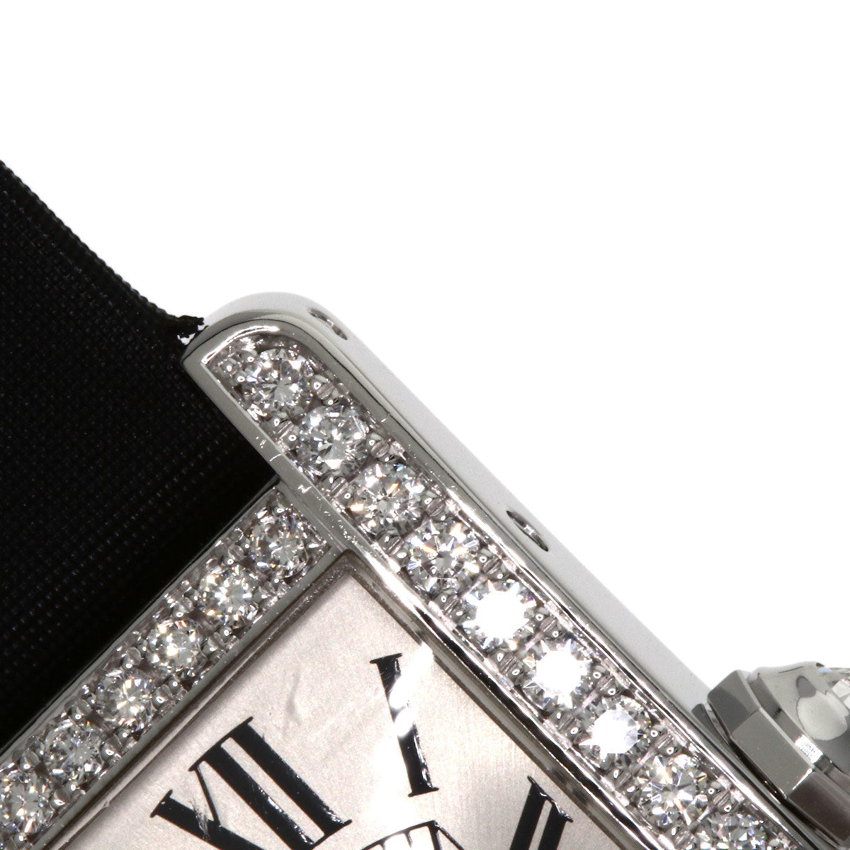 CARTIER Tank American SM BezelDiamond Watches WB706631 K18 White Gold/Satin x Leather Ladies