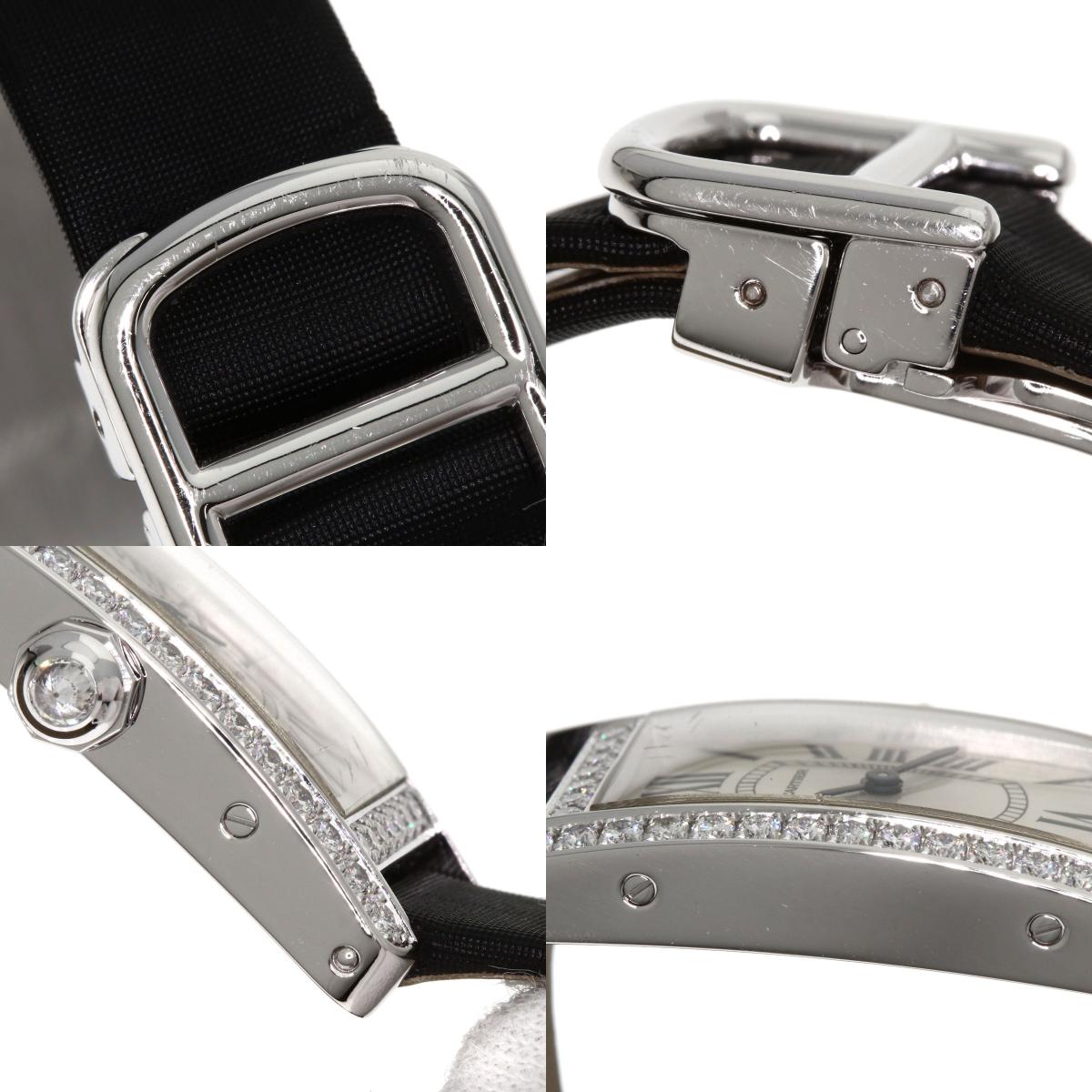 CARTIER Tank American SM BezelDiamond Watches WB706631 K18 White Gold/Satin x Leather Ladies