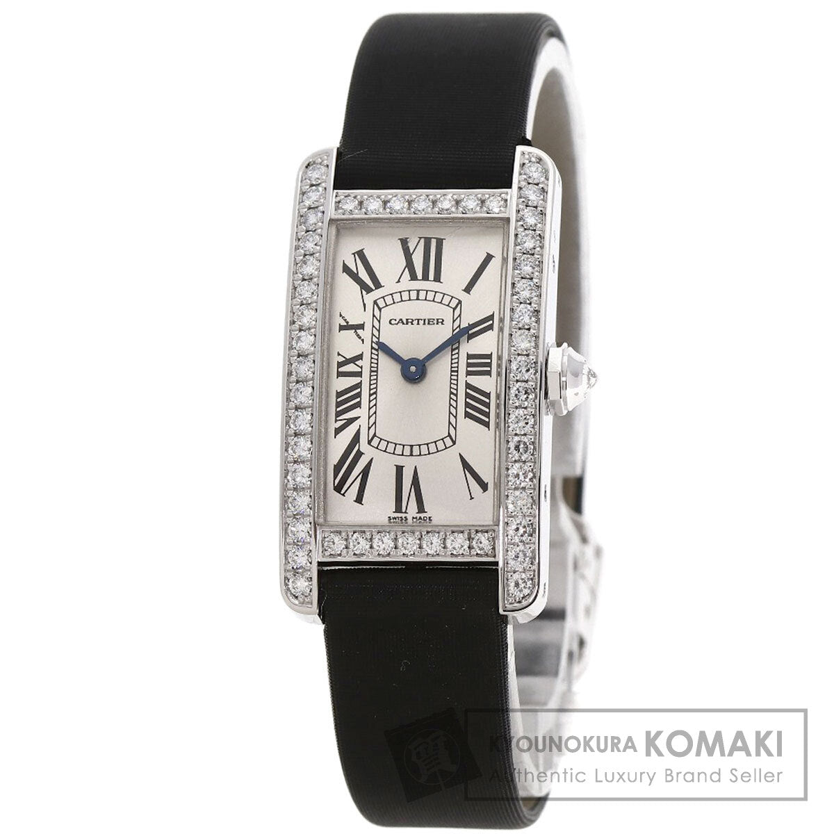 CARTIER Tank American SM BezelDiamond Watches WB706631 K18 White Gold/Satin x Leather Ladies