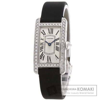 CARTIER Tank American SM BezelDiamond Watches WB706631 K18 White Gold/Satin x Leather Ladies