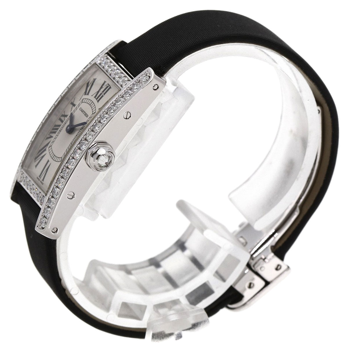 CARTIER Tank American SM BezelDiamond Watches WB706631 K18 White Gold/Satin x Leather Ladies