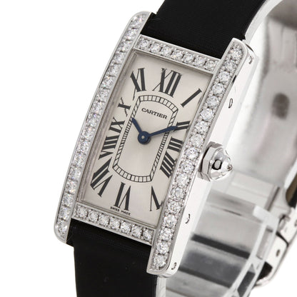 CARTIER Tank American SM BezelDiamond Watches WB706631 K18 White Gold/Satin x Leather Ladies