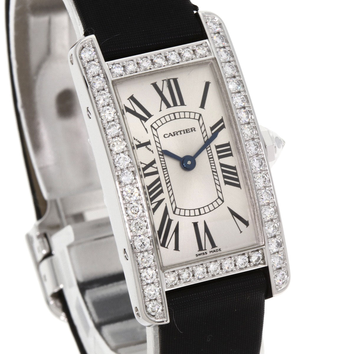 CARTIER Tank American SM BezelDiamond Watches WB706631 K18 White Gold/Satin x Leather Ladies