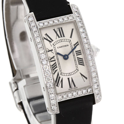 CARTIER Tank American SM BezelDiamond Watches WB706631 K18 White Gold/Satin x Leather Ladies