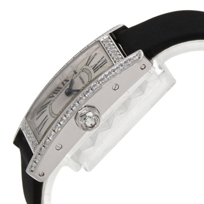 CARTIER Tank American SM BezelDiamond Watches WB706631 K18 White Gold/Satin x Leather Ladies