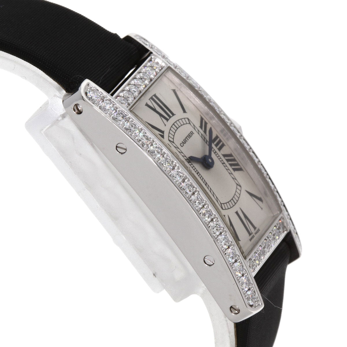 CARTIER Tank American SM BezelDiamond Watches WB706631 K18 White Gold/Satin x Leather Ladies
