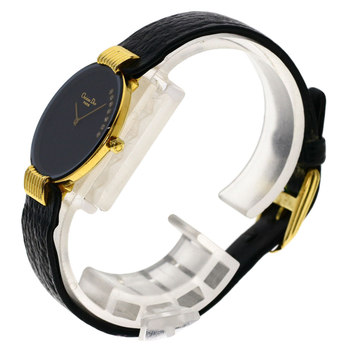 CHRISTIAN DIOR Round face Watches 46.153-3 Gold Plated/Leather Ladies