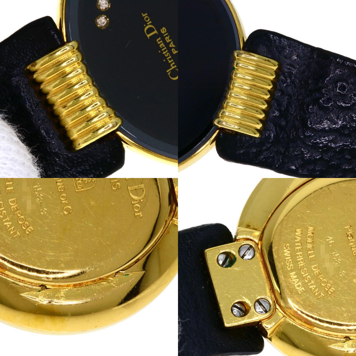 CHRISTIAN DIOR Round face Watches 46.153-3 Gold Plated/Leather Ladies