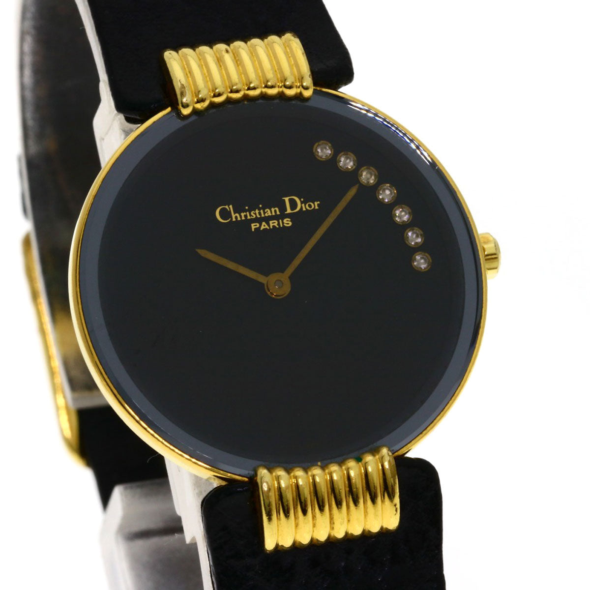 CHRISTIAN DIOR Round face Watches 46.153-3 Gold Plated/Leather Ladies