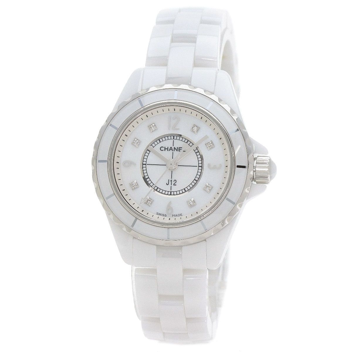 CHANEL J12 1.1" 8P Diamond White Ceramic Watches H2570 Ceramic/Ceramic Ladies