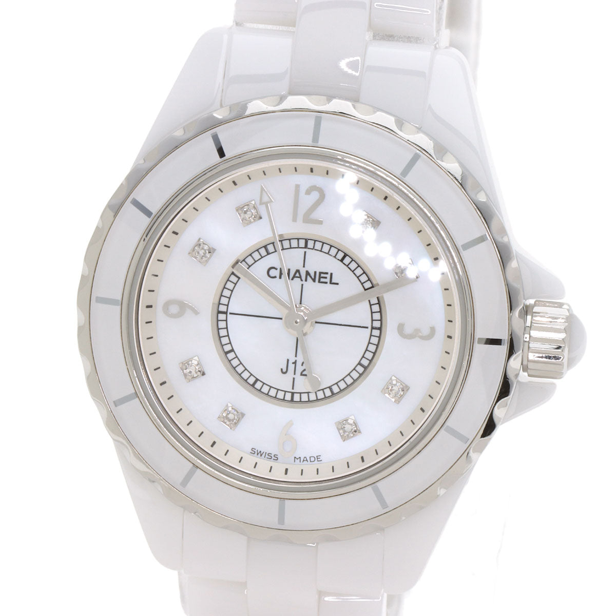 CHANEL J12 1.1" 8P Diamond White Ceramic Watches H2570 Ceramic/Ceramic Ladies