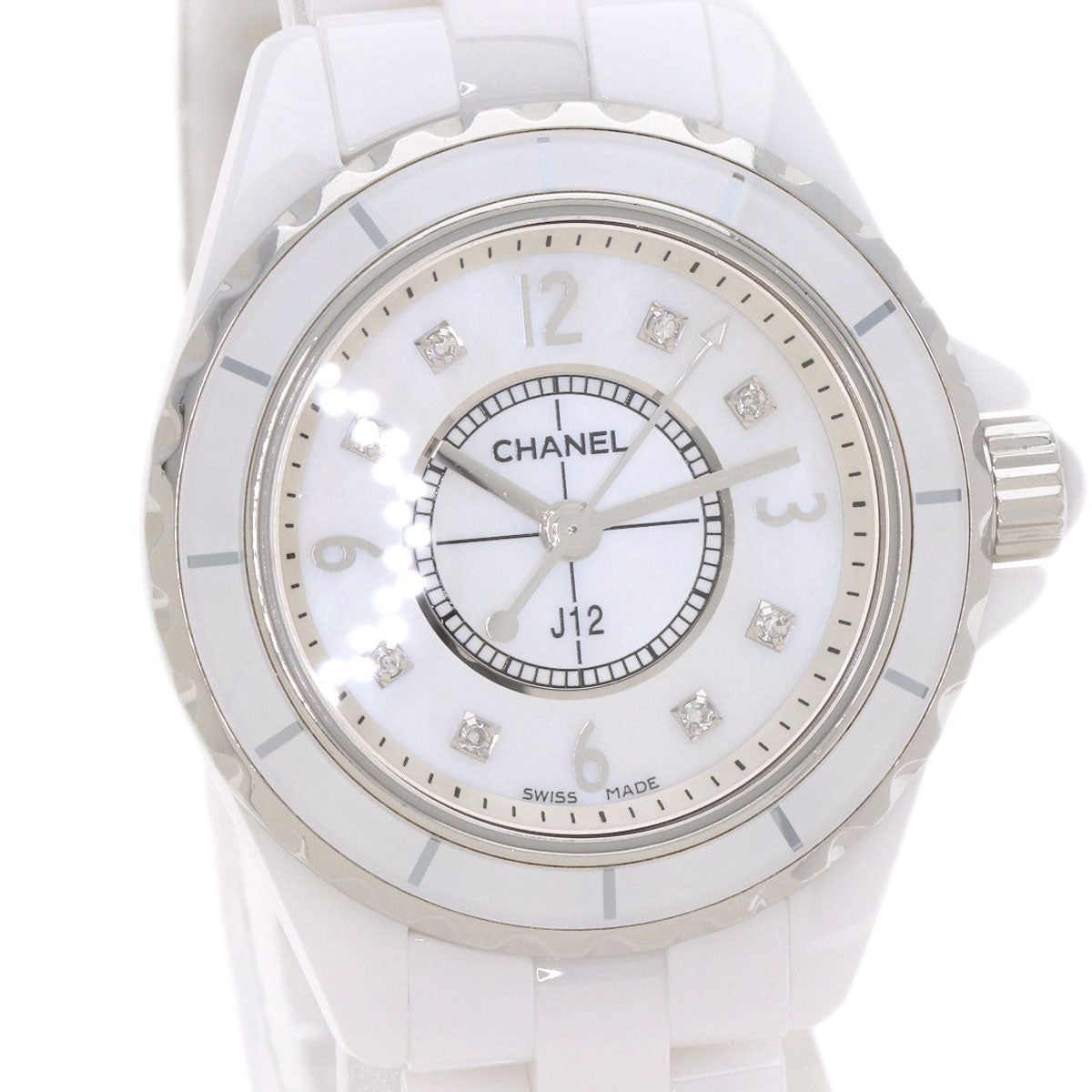 CHANEL J12 1.1" 8P Diamond White Ceramic Watches H2570 Ceramic/Ceramic Ladies