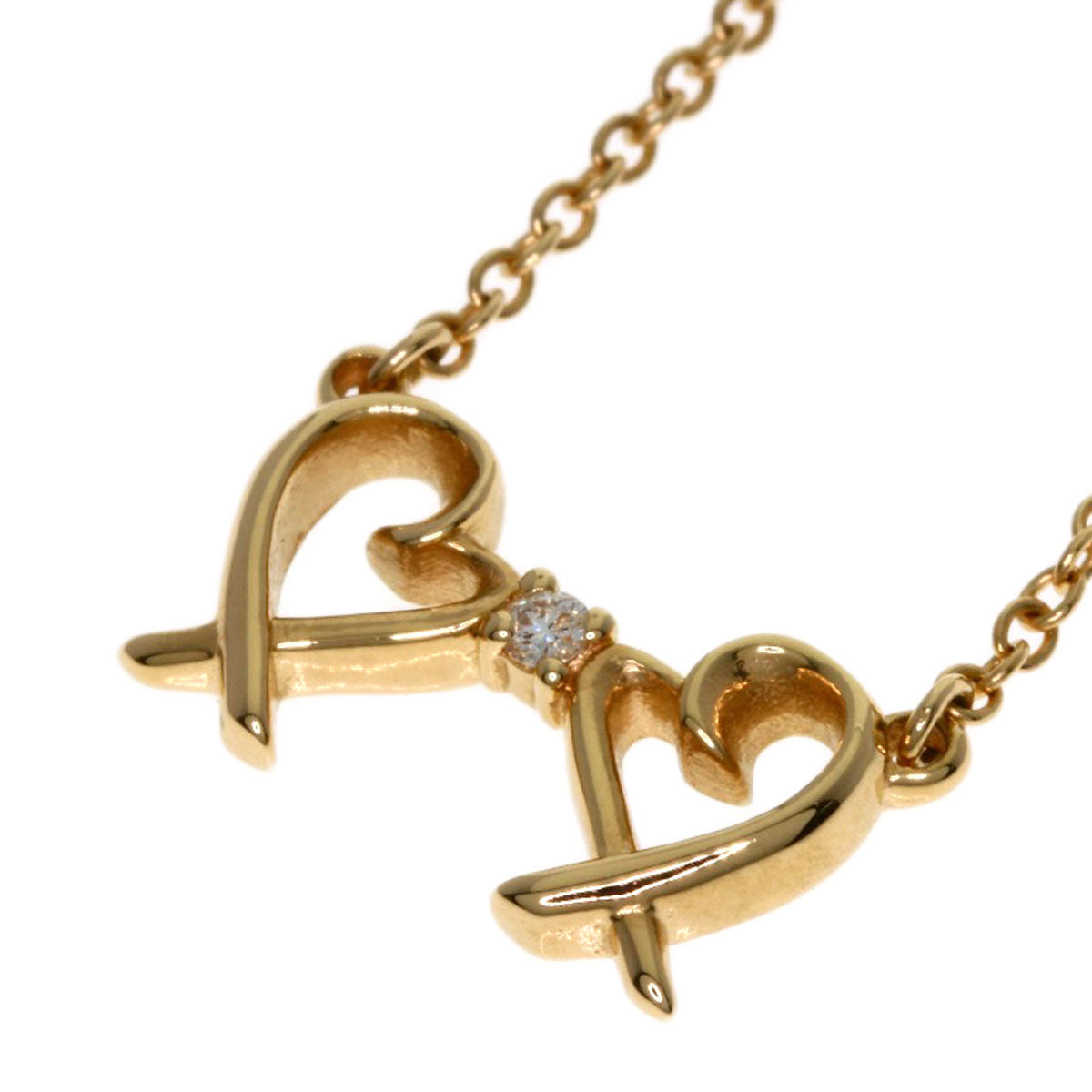 TIFFANY&Co. Double Loving Heart 1P Diamond Necklace K18 Pink Gold Ladies [Used]