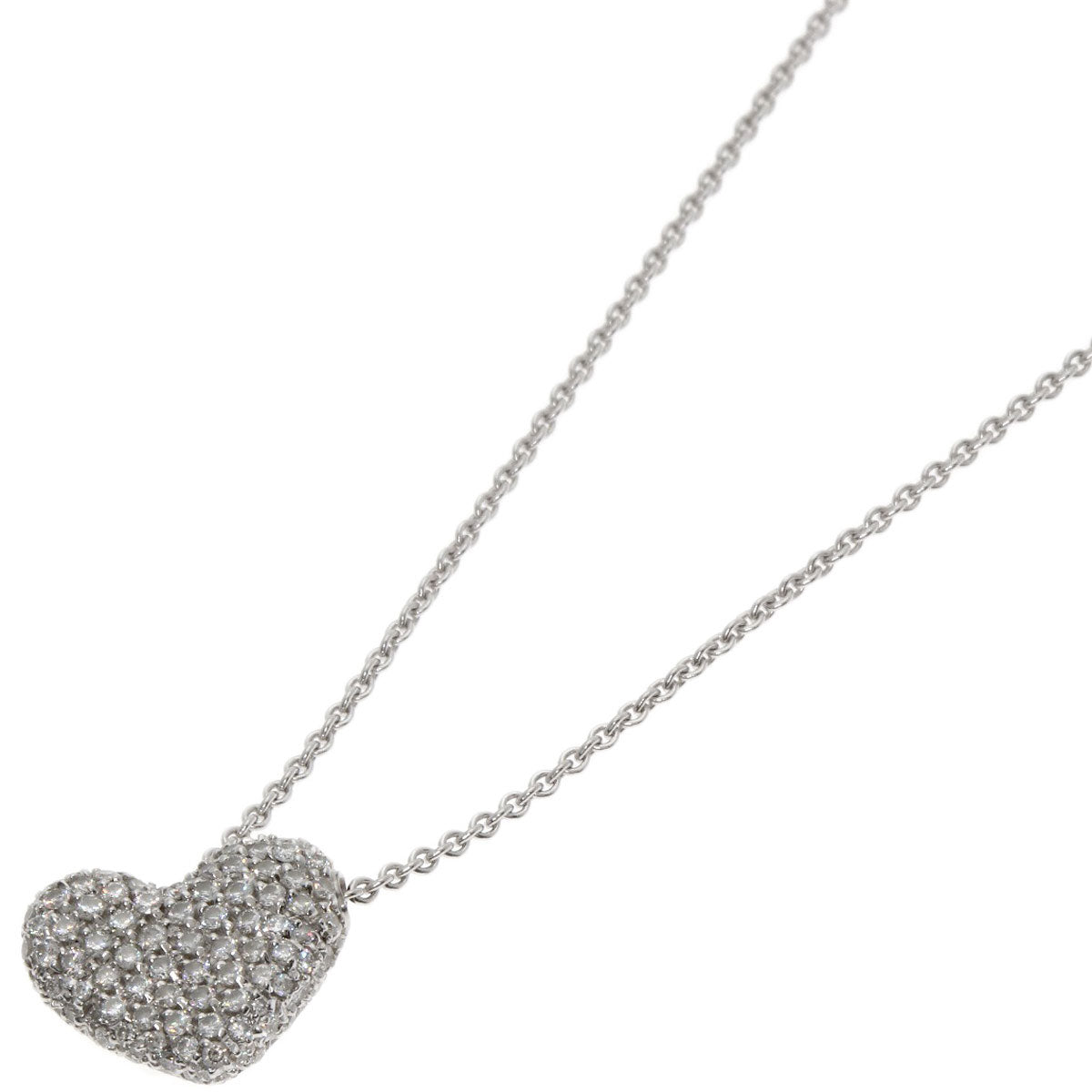 Ponte Vecchio Pavé Heart Diamond Necklace K18 White Gold Ladies [Used]