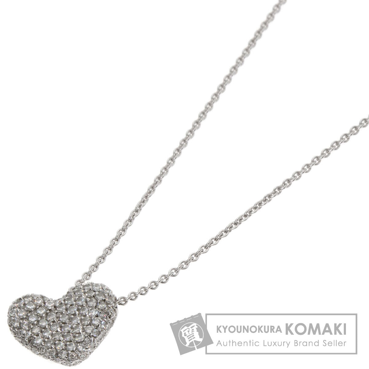 Ponte Vecchio Pavé Heart Diamond Necklace K18 White Gold Ladies [Used]
