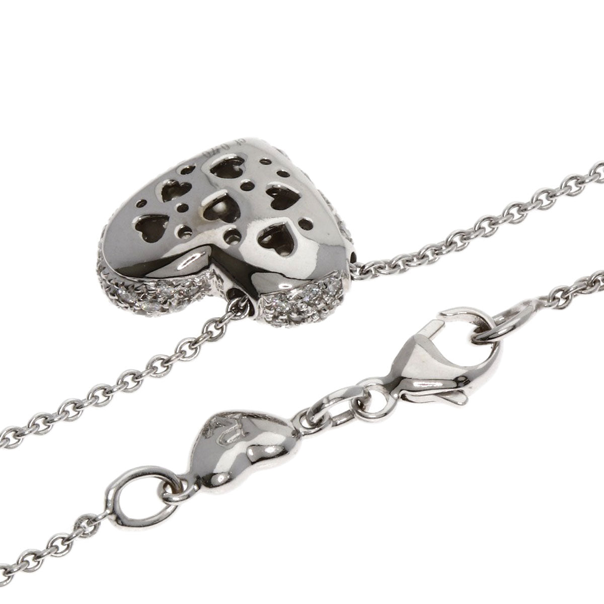 Ponte Vecchio Pavé Heart Diamond Necklace K18 White Gold Ladies [Used]