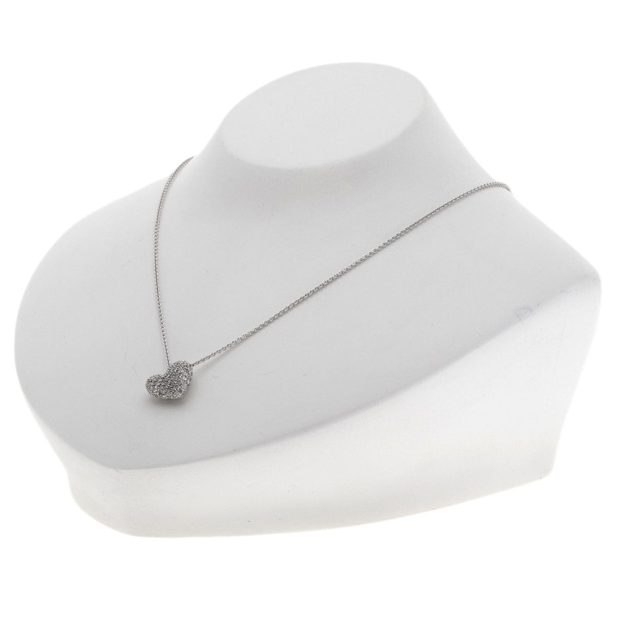 Ponte Vecchio Pavé Heart Diamond Necklace K18 White Gold Ladies [Used]