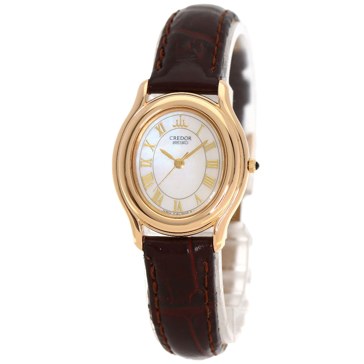 セイコー 4J81-5030 クレドール オーバルフェイス 腕時計 K18ピンクゴールド/革 レディース 【中古】【SEIKO】